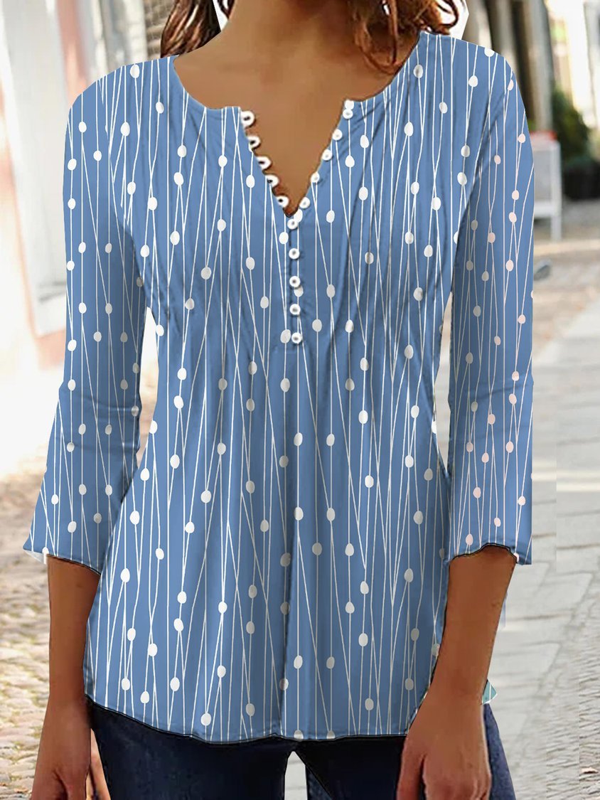 Fashion Printed Long Sleeved Shirt V-neck Blouses Ladies - KuzuSHOP