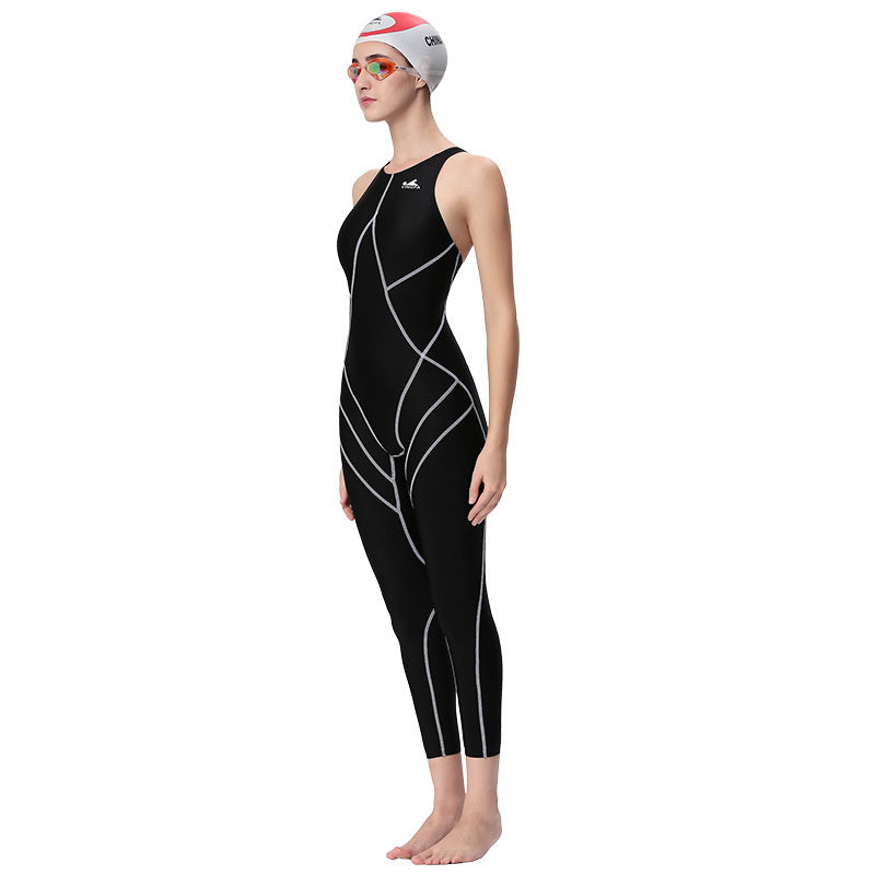 One-piece Silk Quick-drying Fabric Professional Training Competition Long Swimsuit - KuzuSHOP