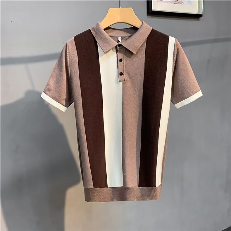 Men's Short Sleeve Tshirt, Vintage Stripe Personality Zipper Half Sleeve Shirt - KuzuSHOP