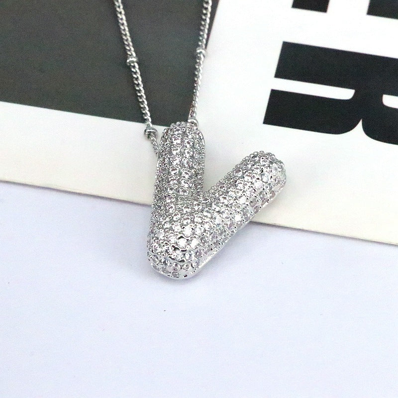 Brass Zircon Bubble Balloon Letter Pendant Necklace For Women - KuzuSHOP
