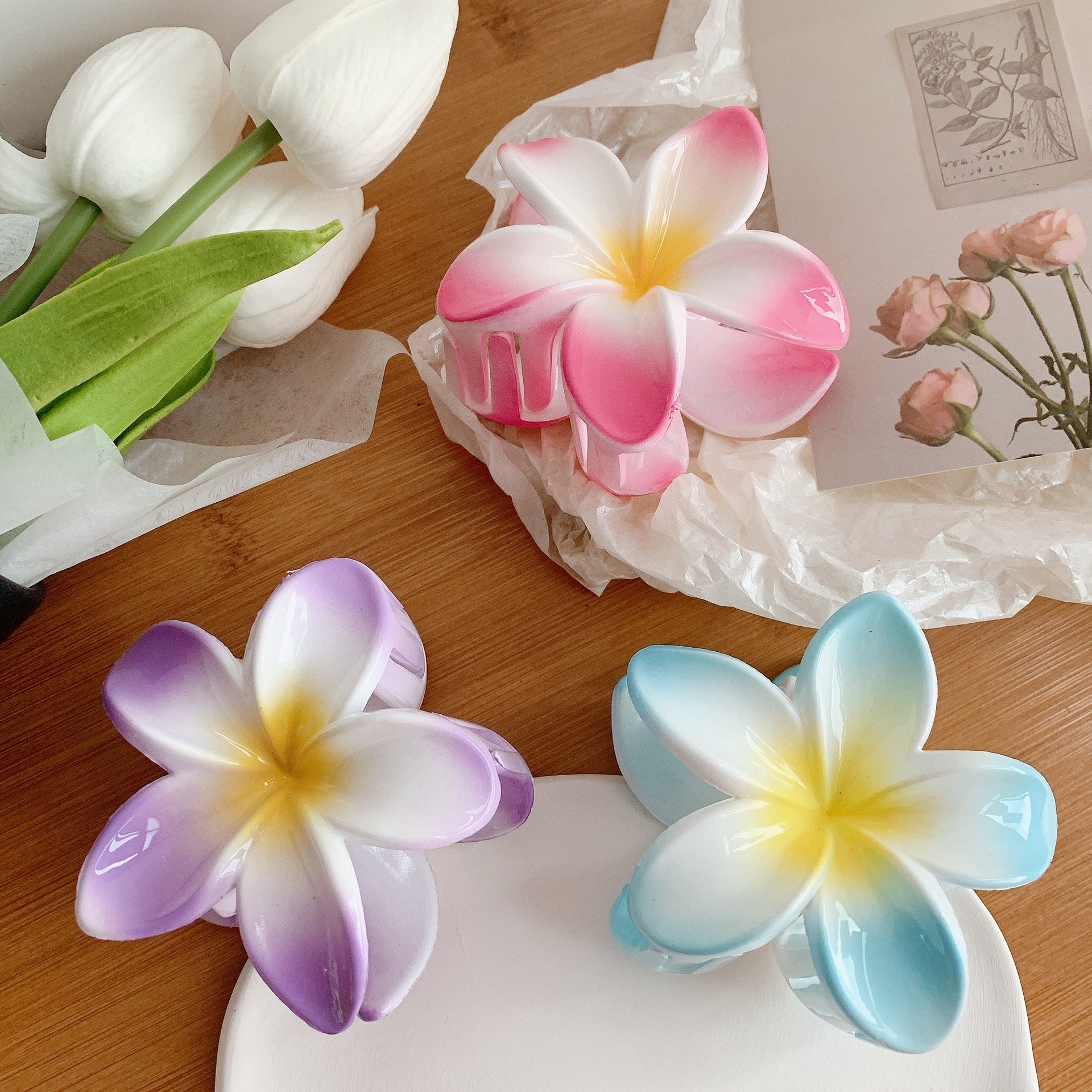 Muweordy Plumeria Hair Clips Flower Hair Clip Trendy Hair Claw Clip Popular Hair Catch Korean Hair Accessories For Women - KuzuSHOP