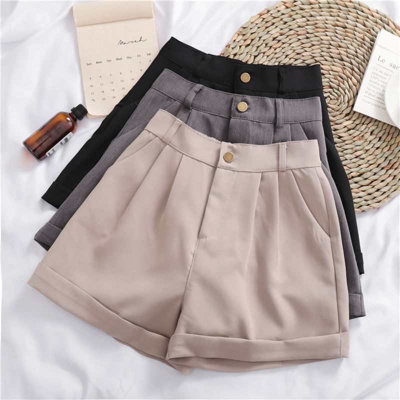 Solid Color All-match Roll-up Wide-leg Casual Shorts - KuzuSHOP