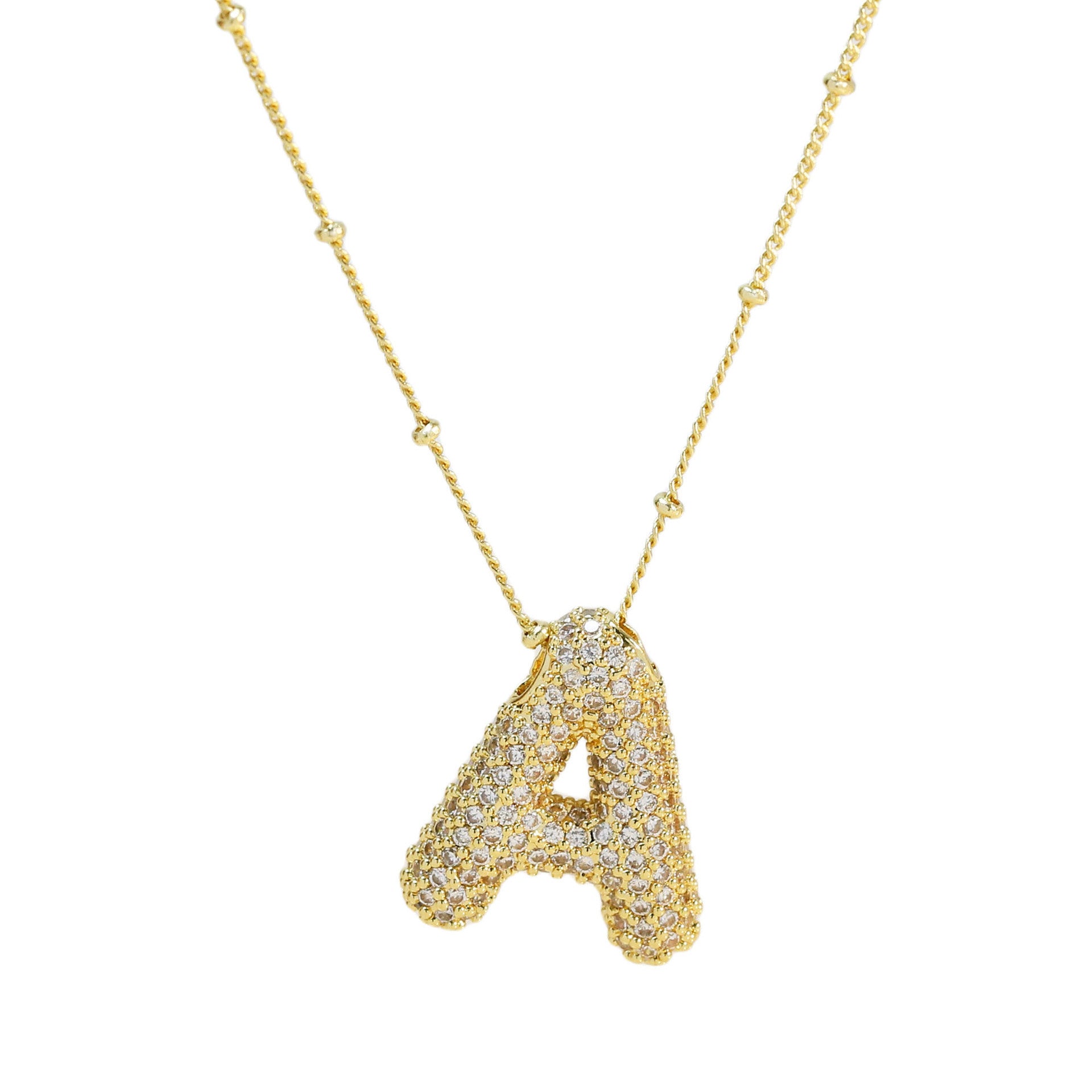 Brass Zircon Bubble Balloon Letter Pendant Necklace For Women - KuzuSHOP