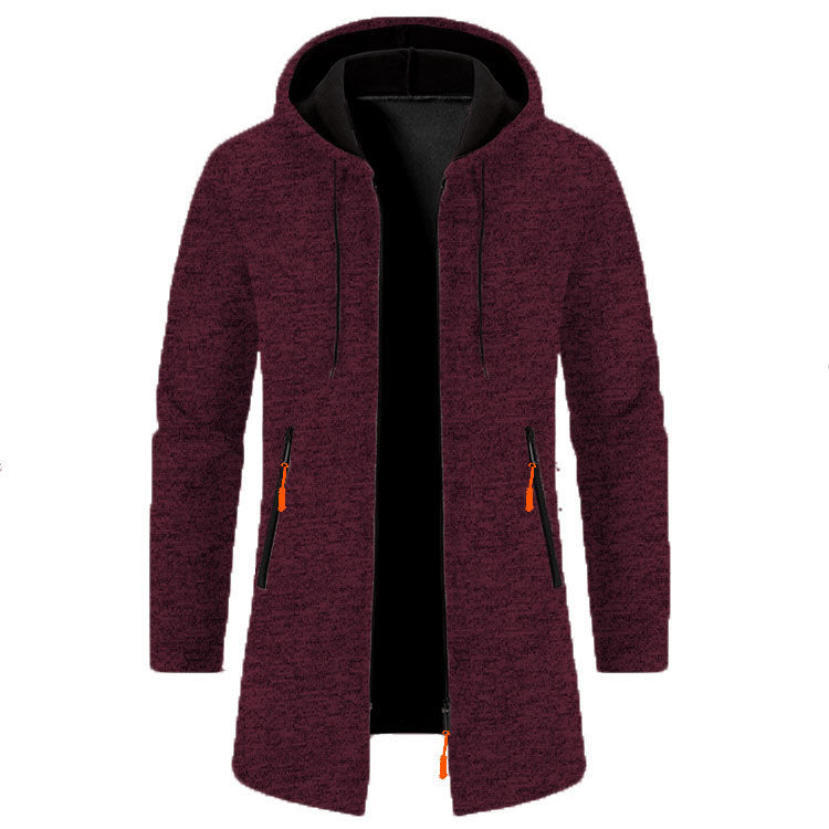 Men's Hooded Mid-length Thin Velvet Loose Plus Size Knitted Cardigan Top Coat - KuzuSHOP