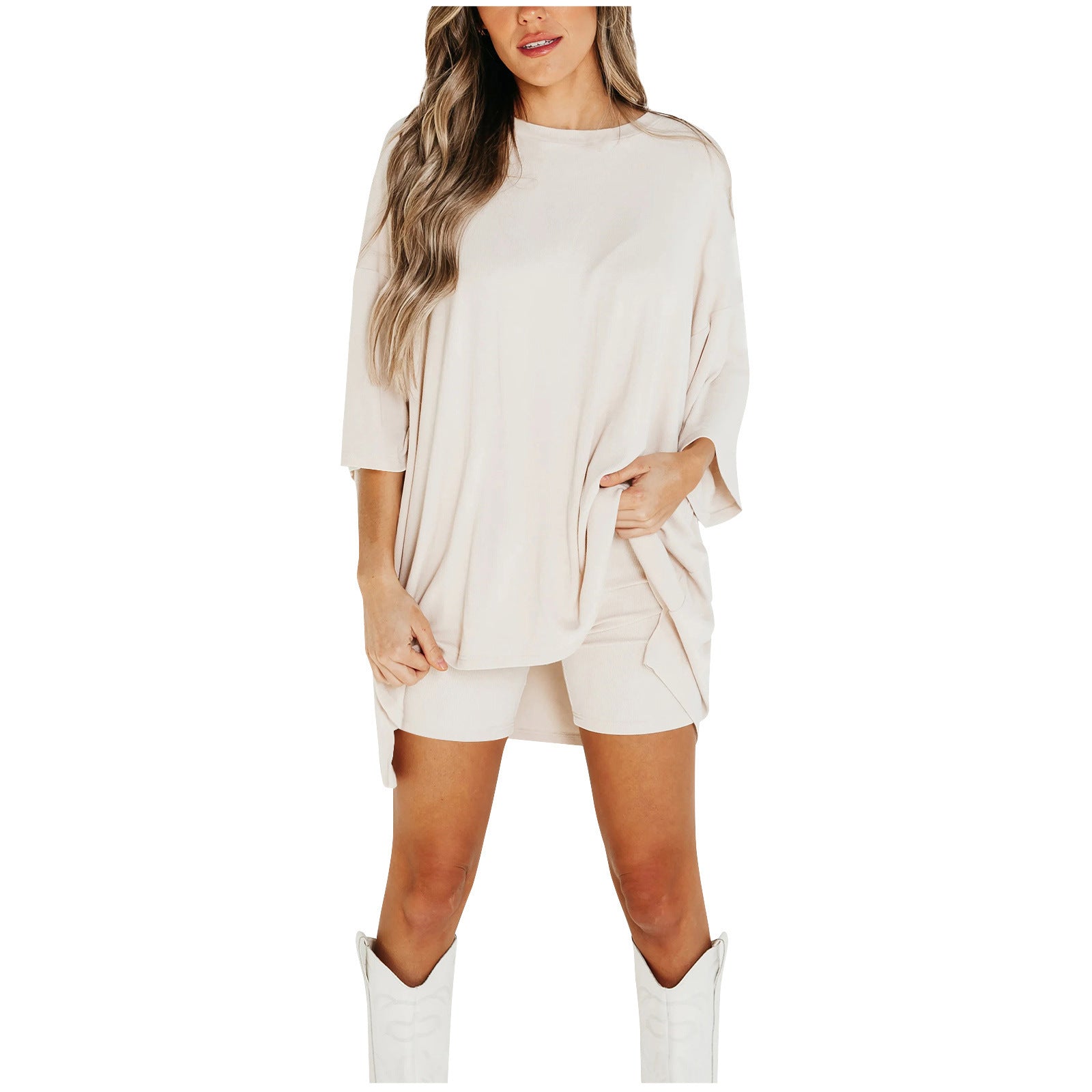 Summer Sweet Beauty Knitted Fashion Casual Solid Color Suit - KuzuSHOP