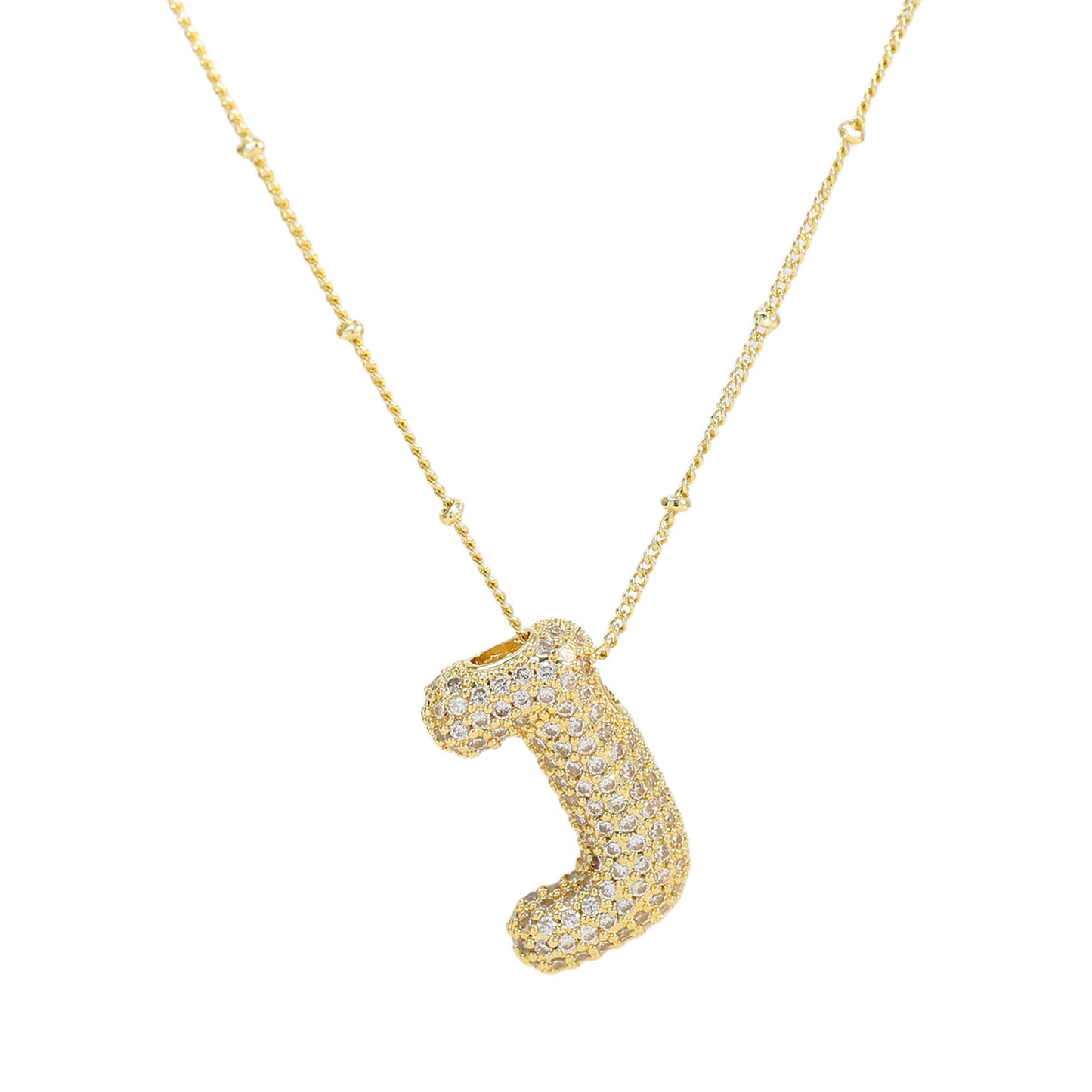 Brass Zircon Bubble Balloon Letter Pendant Necklace For Women - KuzuSHOP