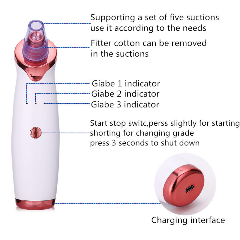 Blackhead Remover Instrument Black Dot Remover Acne Vacuum Suction Face Clean Black Head Pore Cleaning Beauty Skin Care Tool - KuzuSHOP