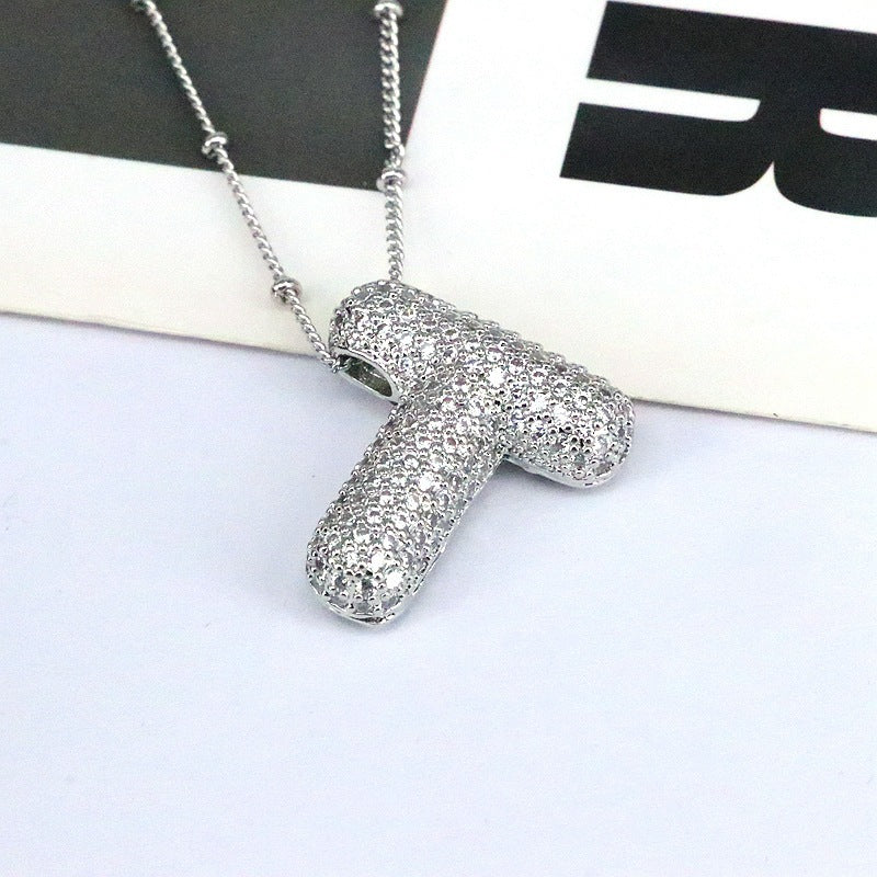 Brass Zircon Bubble Balloon Letter Pendant Necklace For Women - KuzuSHOP