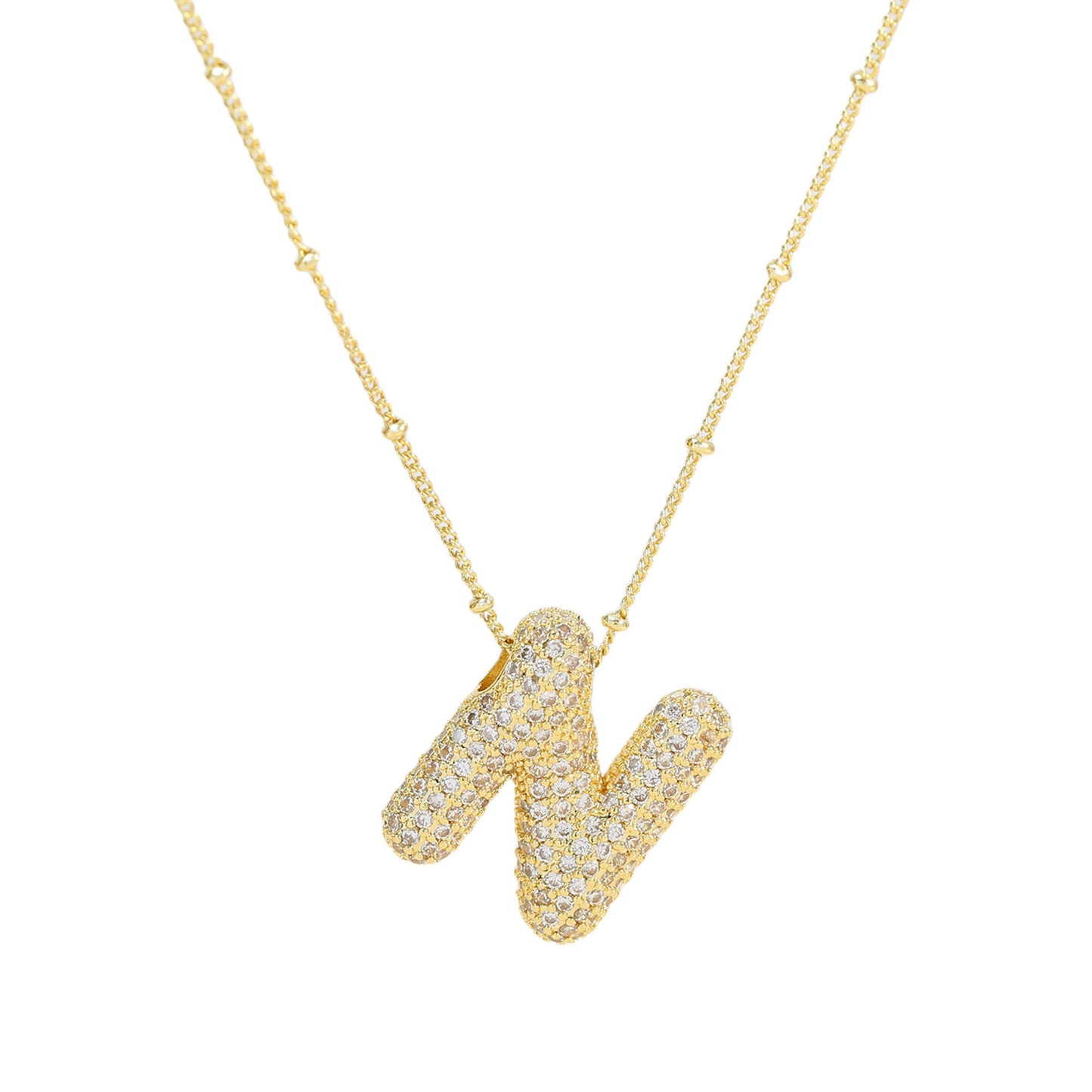 Brass Zircon Bubble Balloon Letter Pendant Necklace For Women - KuzuSHOP