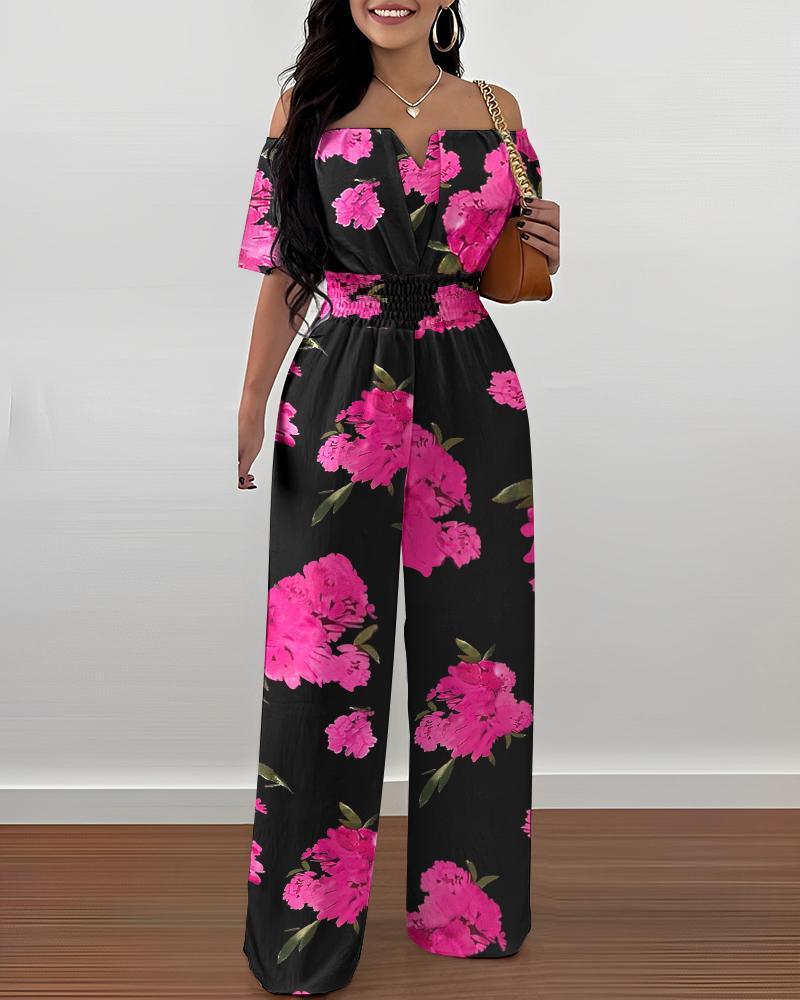 Women's Off-neck Waist Trimming Loose Straight Jumpsuit - KuzuSHOP