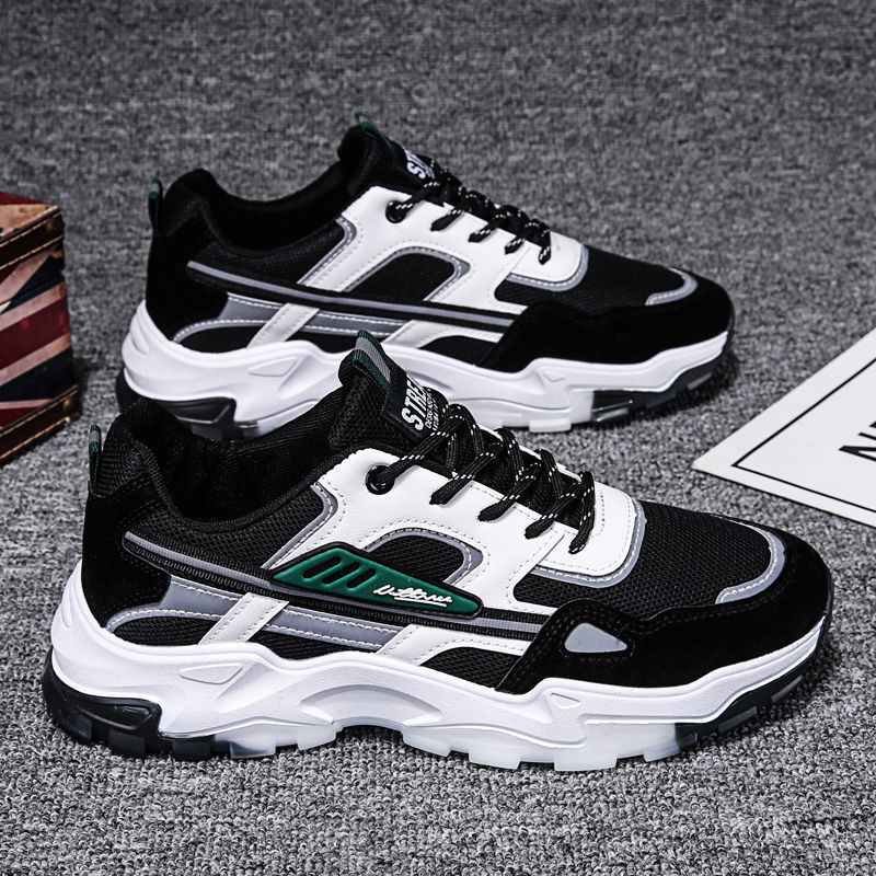 Black White Lace-up Sneakers Men Outdoor Breathable Csual Mesh Shoes Lightweight Running Sports Shoes - KuzuSHOP