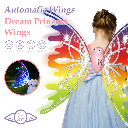 Girls Electrical Butterfly Wings With Lights Glowing Shiny Dress Up Moving Fairy Wings For Birthday Wedding Christmas Halloween - KuzuSHOP