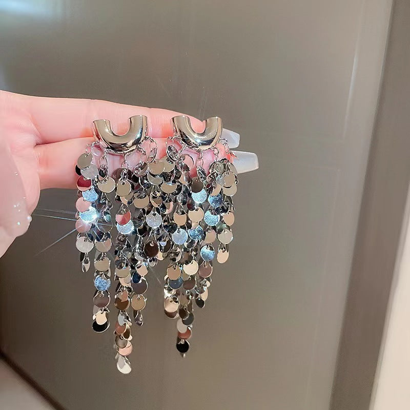 Exaggerated Sequined Tassel Earrings Women's Design Fashion - KuzuSHOP