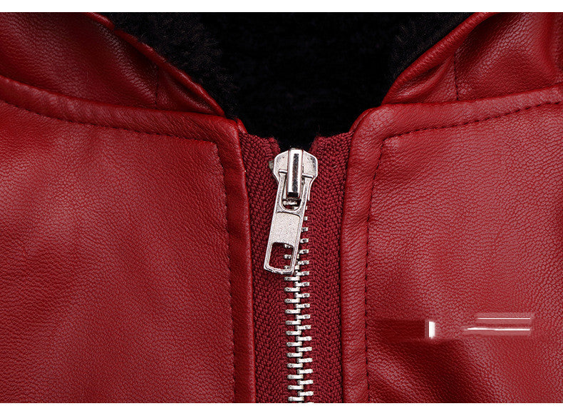 PU Leather Jacket Children's Wear Hooded Padded Coat - KuzuSHOP