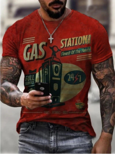 Casual Round Neck Digital Print Slim Short Sleeve Pullover T-shirt - KuzuSHOP