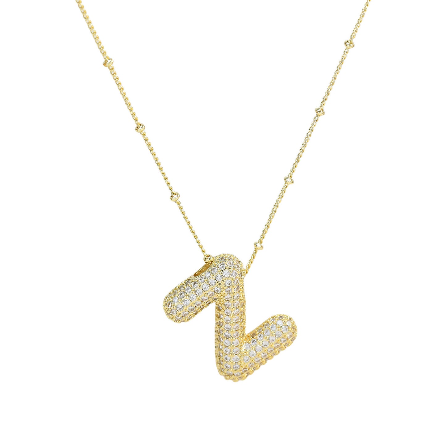 Brass Zircon Bubble Balloon Letter Pendant Necklace For Women - KuzuSHOP