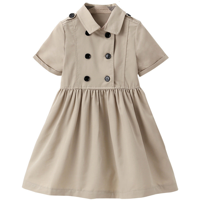 Kids Summer Clothing Beige Korean Style Children Shirt Girls' Dress Medium And Large Children's Dress Children Shirt - KuzuSHOP