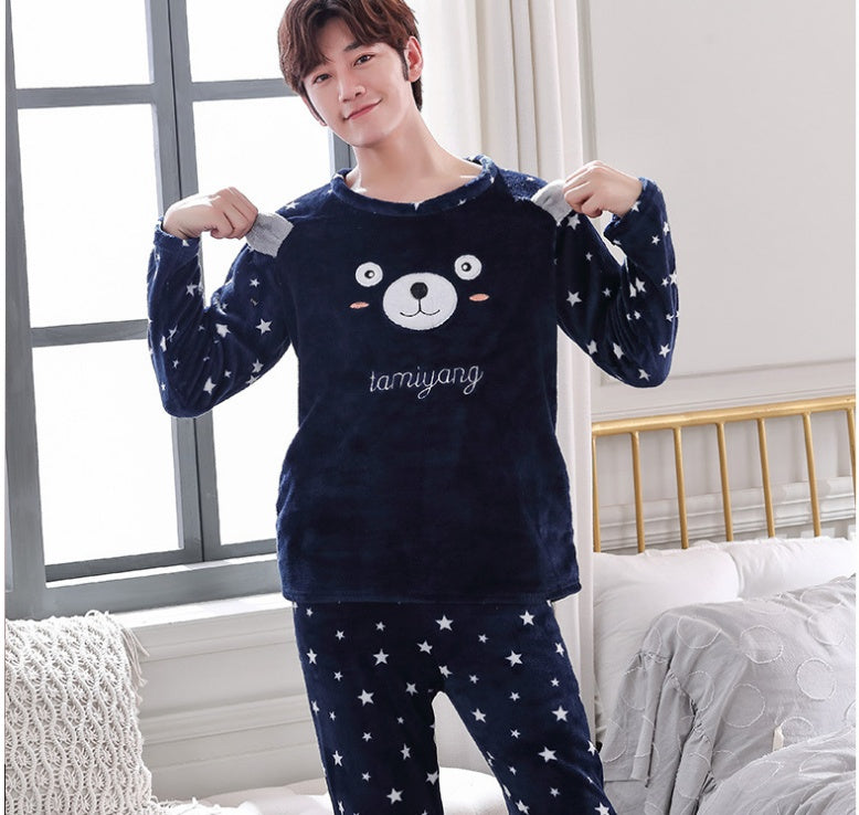 Coral Velvet Thickened Plus Velvet Cartoon Men's Pajamas - KuzuSHOP