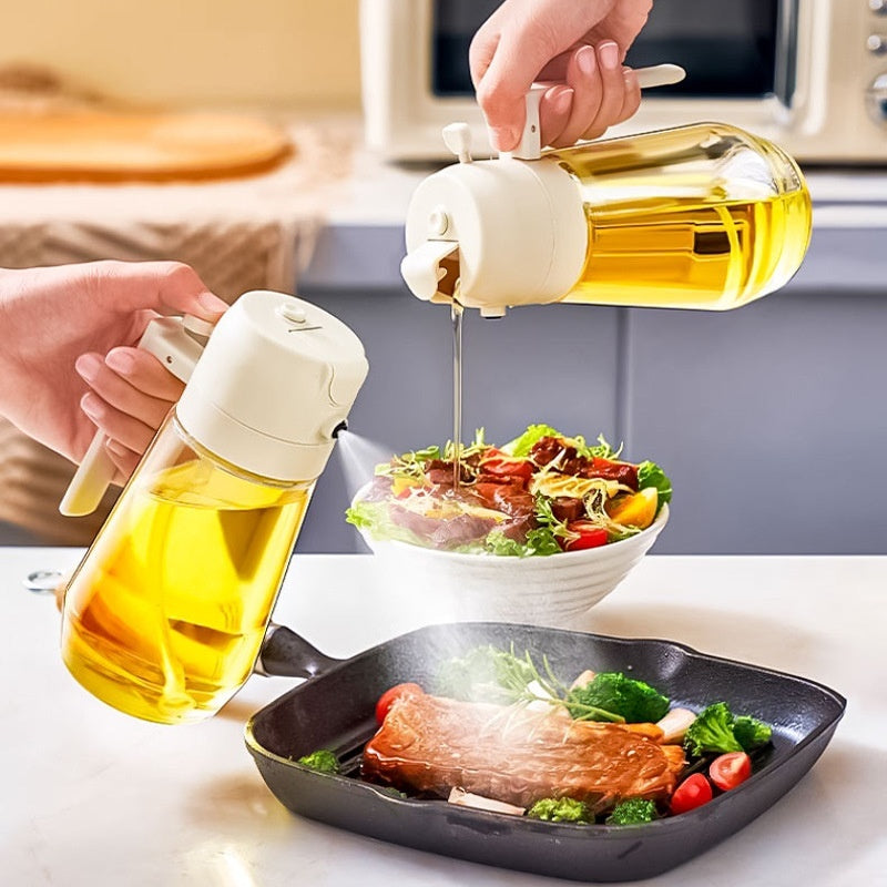 470ML Olive Oil Sprayer Dispenser For Cooking BBQ 2 In 1 Glass Oil Vinegar Soy Sauce Spray Kitchen Oil Bottle For Air Fryer - KuzuSHOP