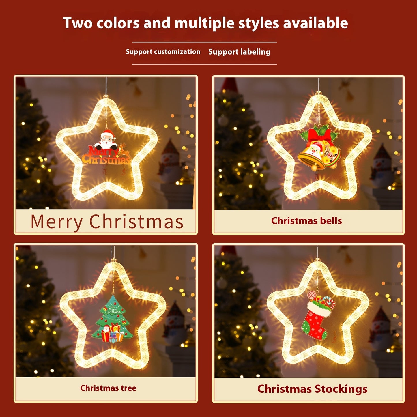 Christmas Pendant Decoration Christmas Atmosphere Led Lights Led Christmas Star Light Decoration For Window Door For Holiday - KuzuSHOP