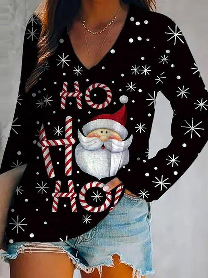 Christmas Printed Long Sleeve T-shirt Top - KuzuSHOP