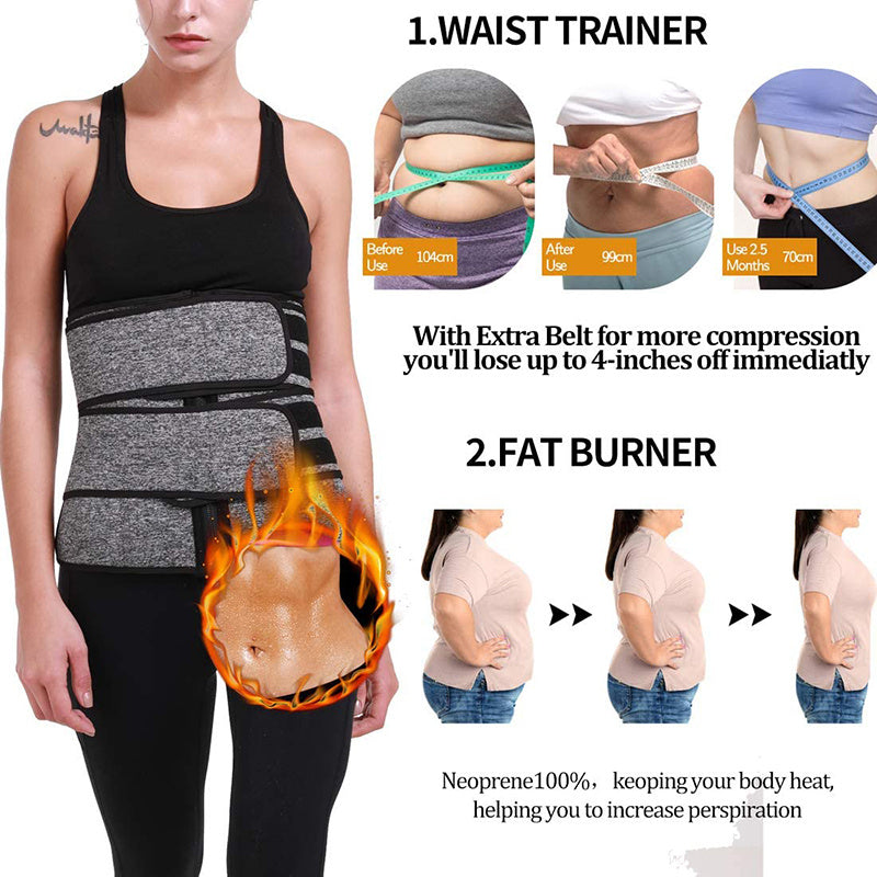 Tummy Sweat Shapewear Bodysuits Women Waist Trainer Slimming 2-3 Belts Workout Shaper Corset - KuzuSHOP
