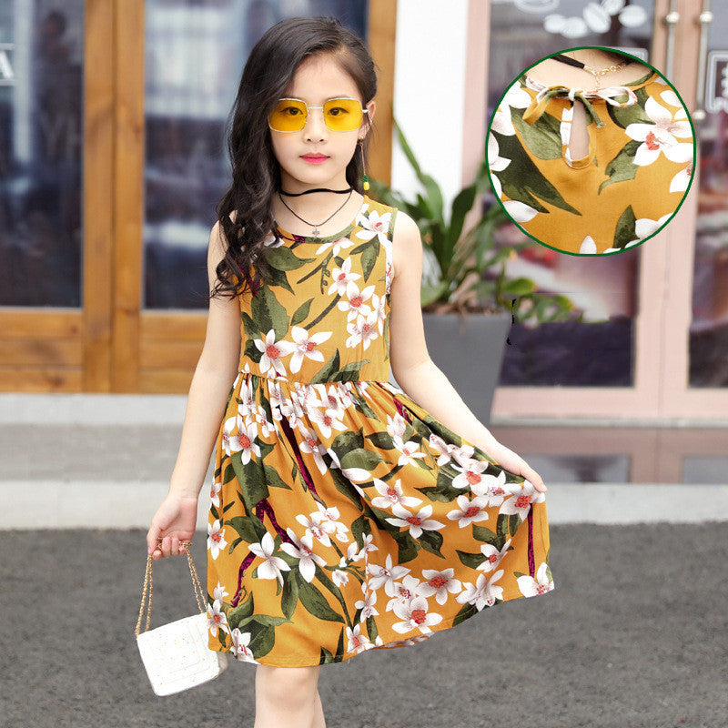 Girls' Rayon Breathable Print Beach Dress - KuzuSHOP