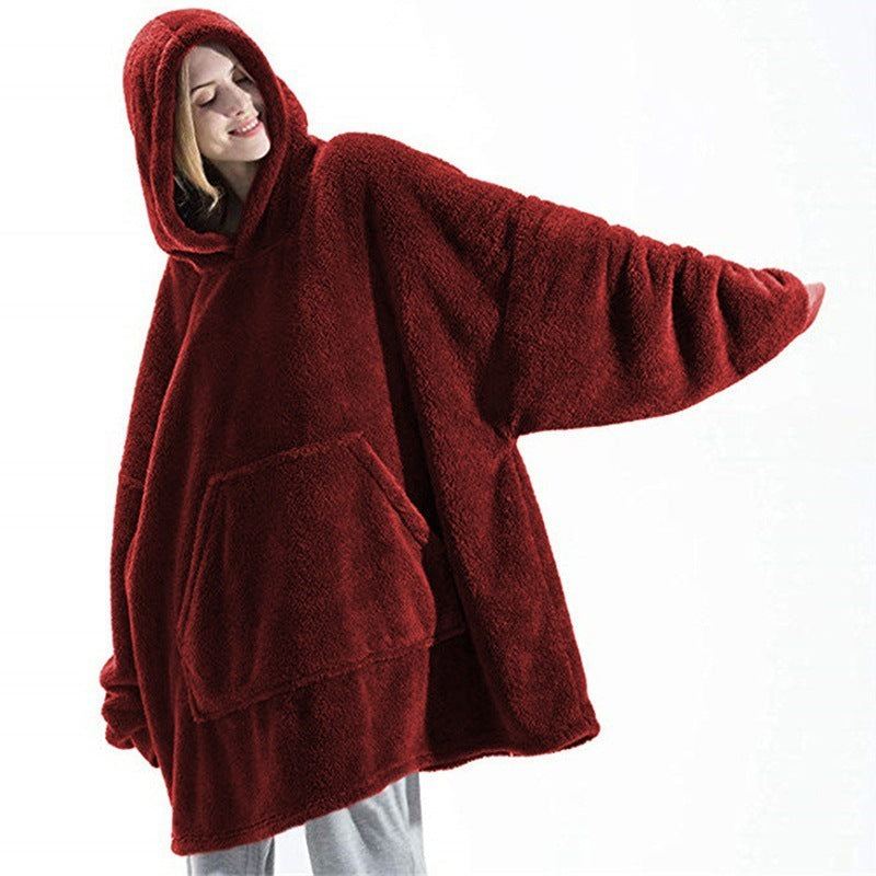 Hoodie Sweatshirt With Big Pocket Tops Sweater Comfortable Loose Double-Sided Fleece Thicker Wearable Blanket - KuzuSHOP