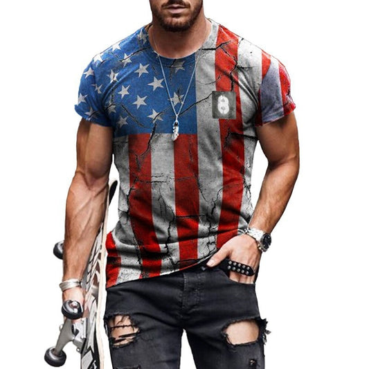 Casual Round Neck Digital Print Slim Short Sleeve Pullover T-shirt - KuzuSHOP
