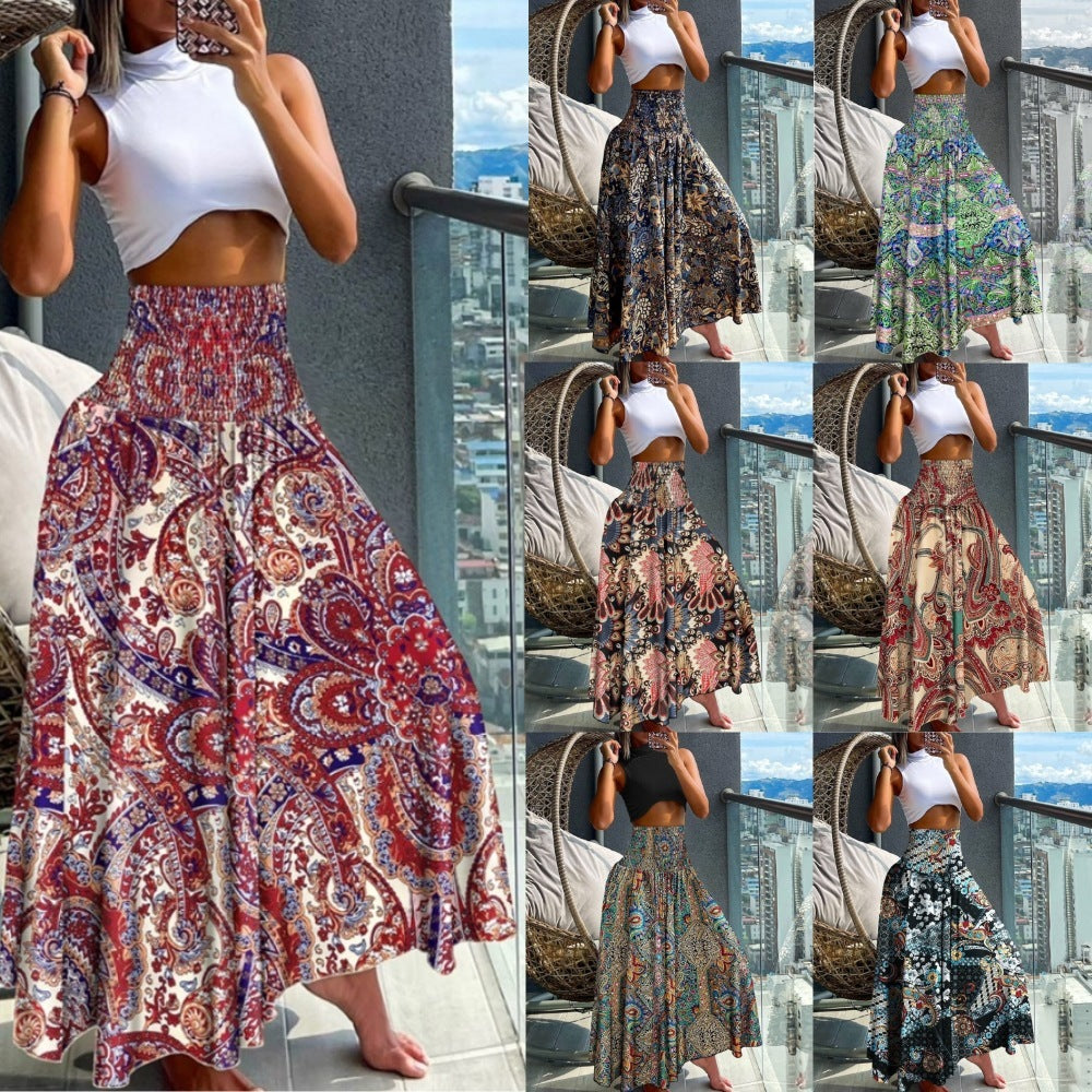 Women's High Waist Print Loose All-match Dress - KuzuSHOP