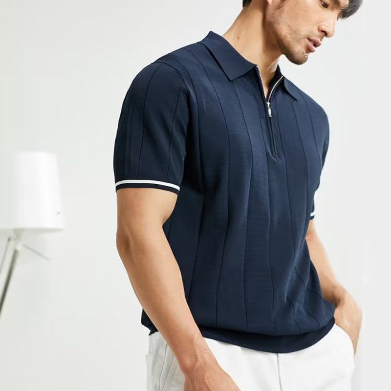 Fashion Short-sleeved Polo Shirt Summer Lapel Zipper T-shirt Tops Mens Clothing - KuzuSHOP
