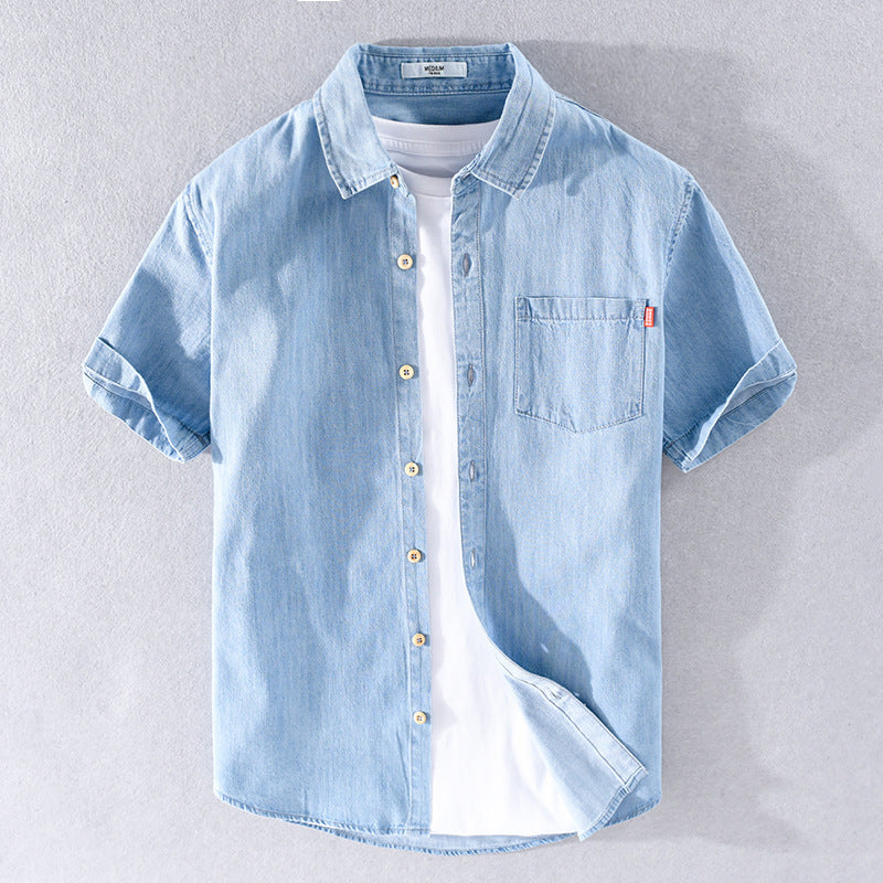 Summer Cotton Short Sleeve Denim Shirt For Men Classic All-matching - KuzuSHOP