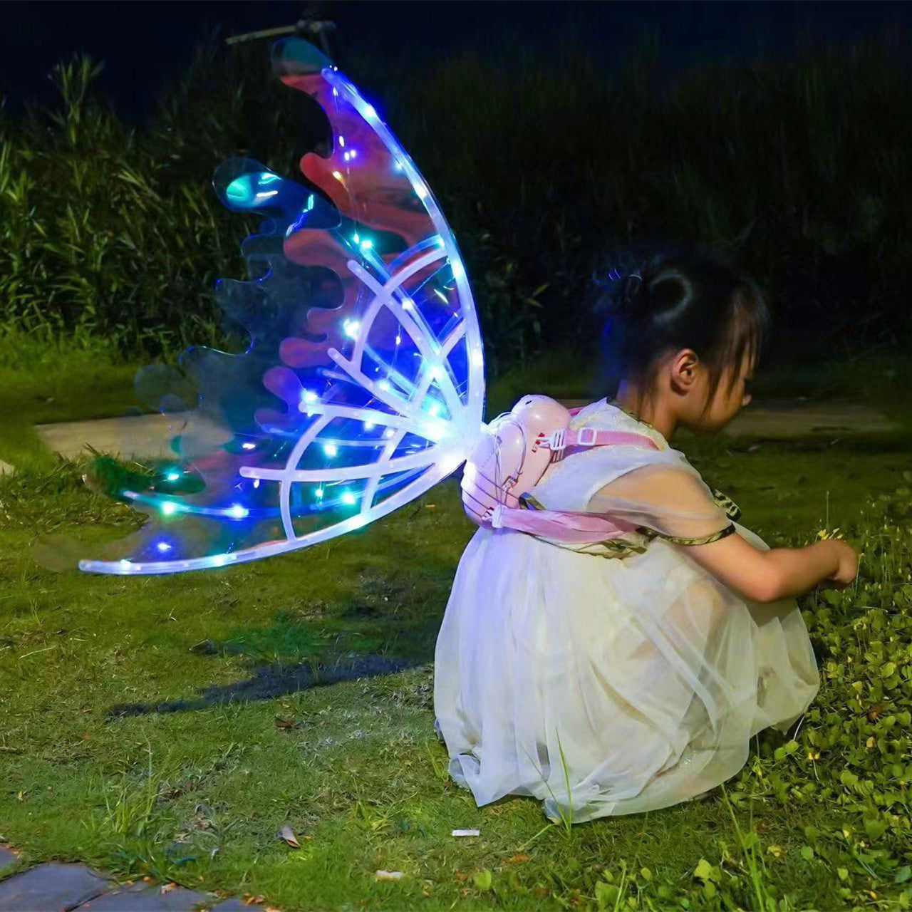 Girls Electrical Butterfly Wings With Lights Glowing Shiny Dress Up Moving Fairy Wings For Birthday Wedding Christmas Halloween - KuzuSHOP