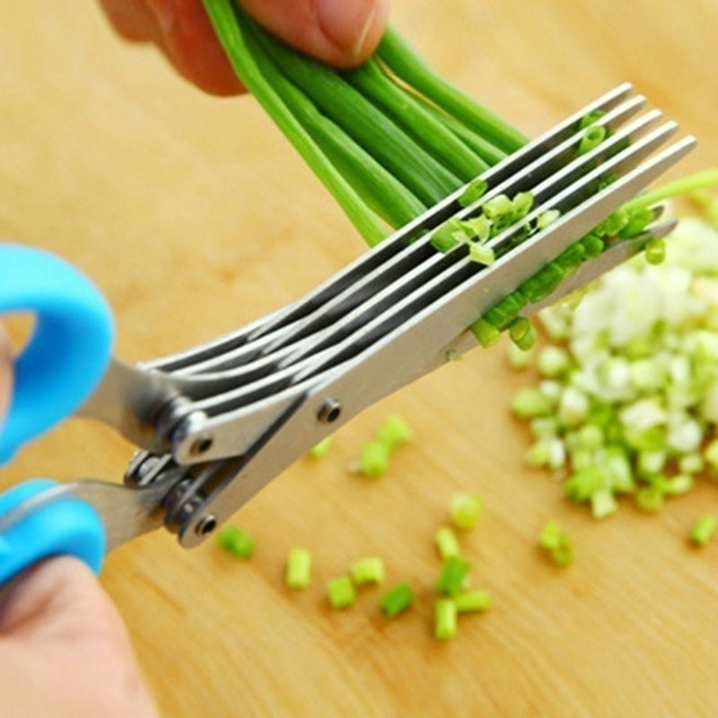 Multifunctional Multi-layer Green Onion Scissors Stainless Steel Onion Cutting Knife Herb Seaweed Spice Scissors Kitchen Scissor Kitchen Gadgets - KuzuSHOP