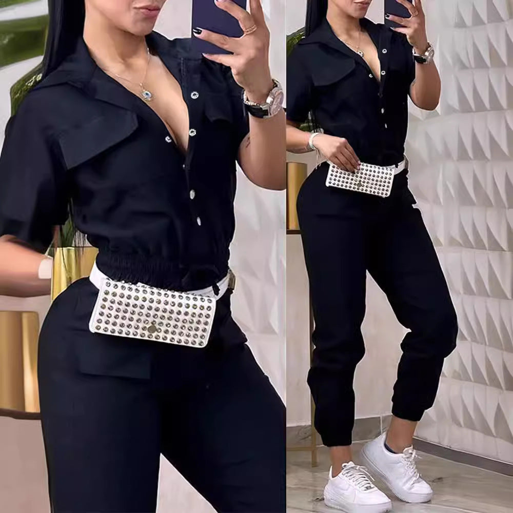 Casual Multi-pocket Waist Elastic Cargo Overalls - KuzuSHOP