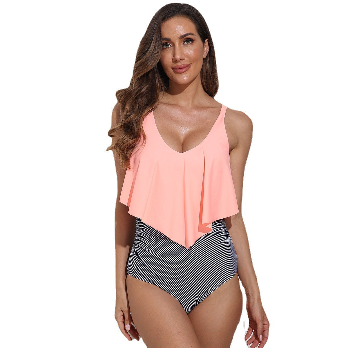 European Lotus Leaf Printed One-piece Swimsuit - KuzuSHOP