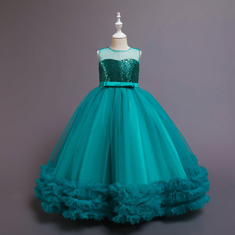 Children's Dress Dress Skirt Summer Girls Sequined Wedding Dress Embroidered Mesh Princess Tutu Skirt - KuzuSHOP