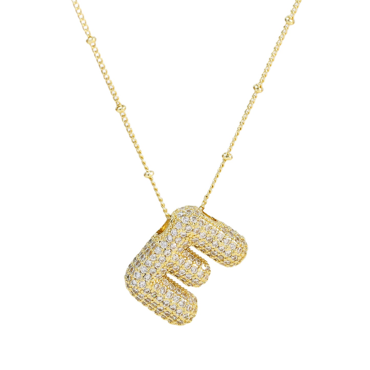 Brass Zircon Bubble Balloon Letter Pendant Necklace For Women - KuzuSHOP