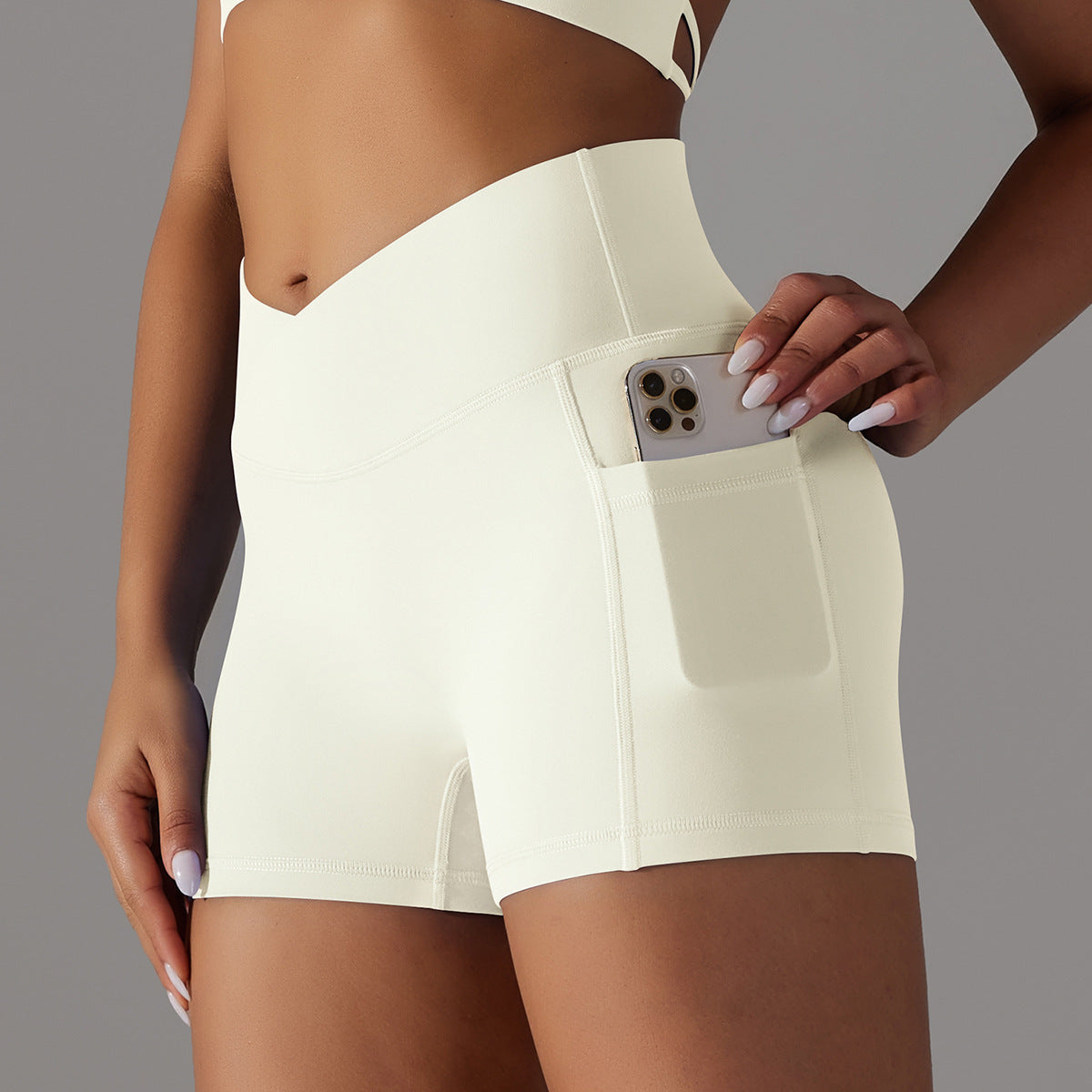 Yoga Shorts With Phone Pocket Design Fitness Sports Pants For Women Clothing - KuzuSHOP