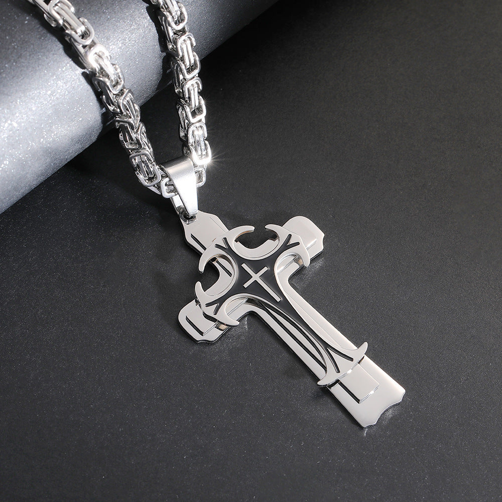 Fashion Jewelry Christian Trinity Latin Cross Necklace For Men Stainless Steel Three Layers Cross Pendants Necklaces Jewelry Gift - KuzuSHOP