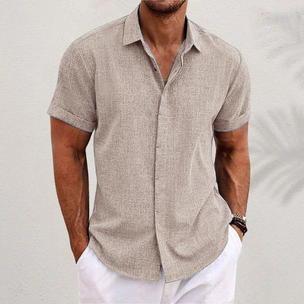 Men's Solid Color Loose Linen Short-sleeved T-shirt - KuzuSHOP