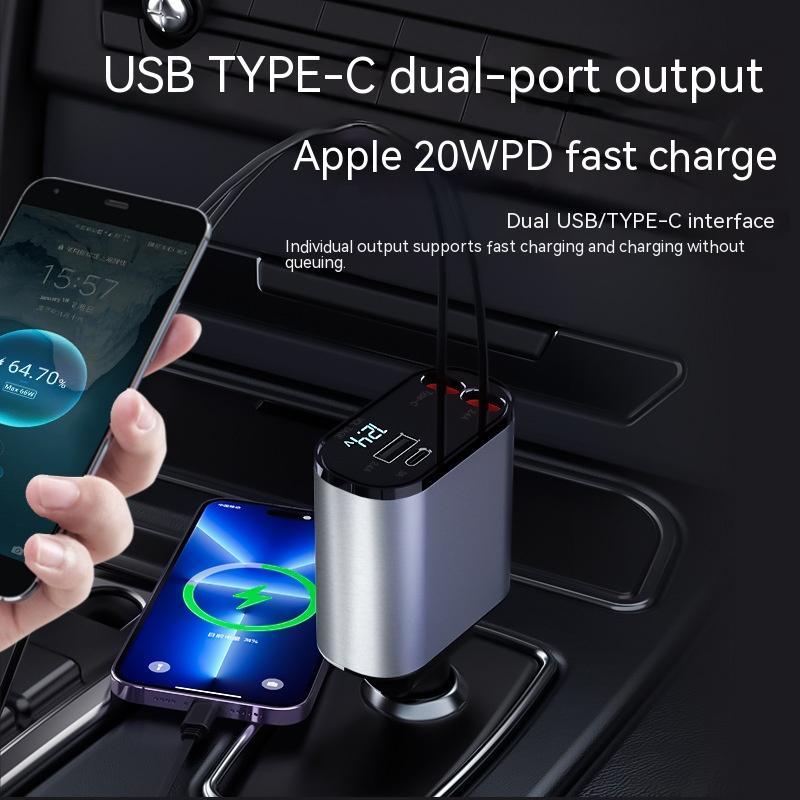Metal Car Charger 100W Super Fast Charging Car Cigarette Lighter USB And TYPE-C Adapter - KuzuSHOP