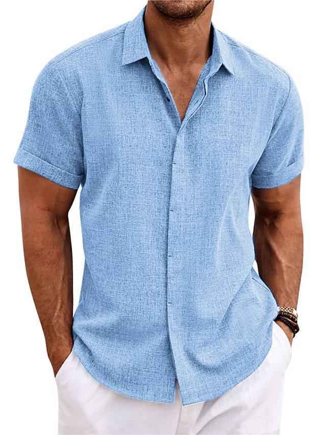 Men's Solid Color Loose Linen Short-sleeved T-shirt - KuzuSHOP