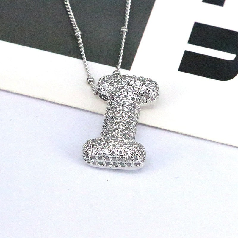 Brass Zircon Bubble Balloon Letter Pendant Necklace For Women - KuzuSHOP