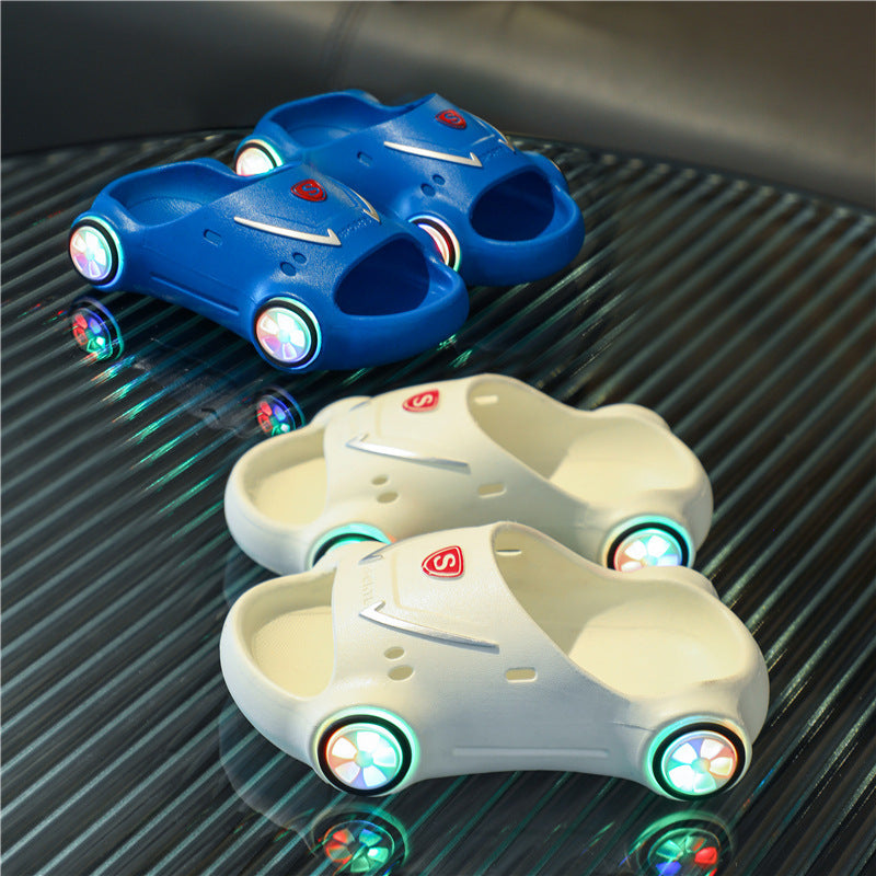 Kids Glowing Slippers Cartoon Car Sandals Children Sandals Anti Slip Boys Girls Luminous Slippers Summer Beach Shoes - KuzuSHOP