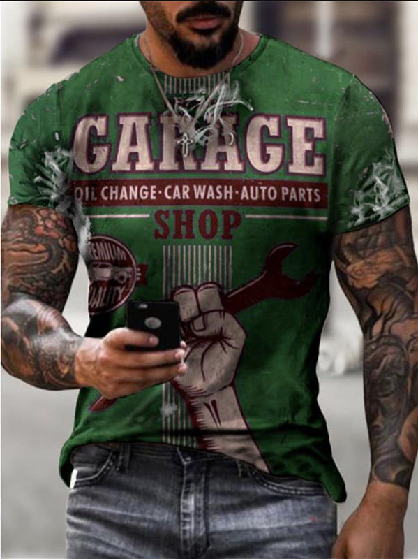 Casual Round Neck Digital Print Slim Short Sleeve Pullover T-shirt - KuzuSHOP