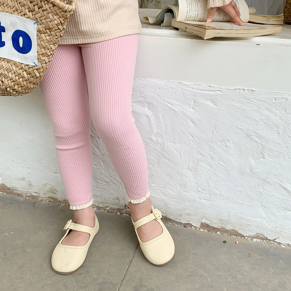 Outerwear Spring Children's Clothing Sunken Stripe Slim-fit Pants Baby Lace Trousers - KuzuSHOP