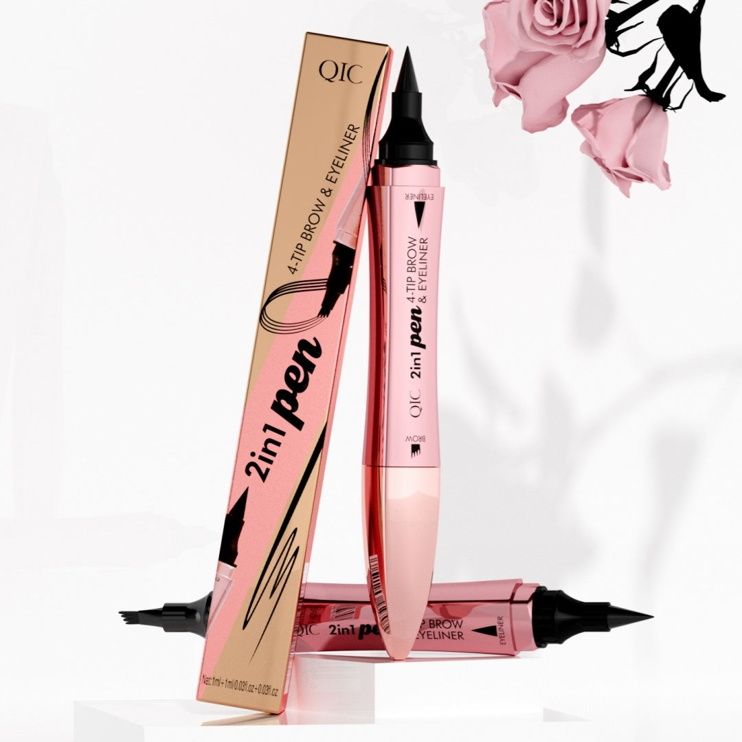 Double-headed 3D Micro-carved Liquid Four-fork Eyebrow Pencil Eyeliner 2-in-one Dual-purpose Eye - KuzuSHOP