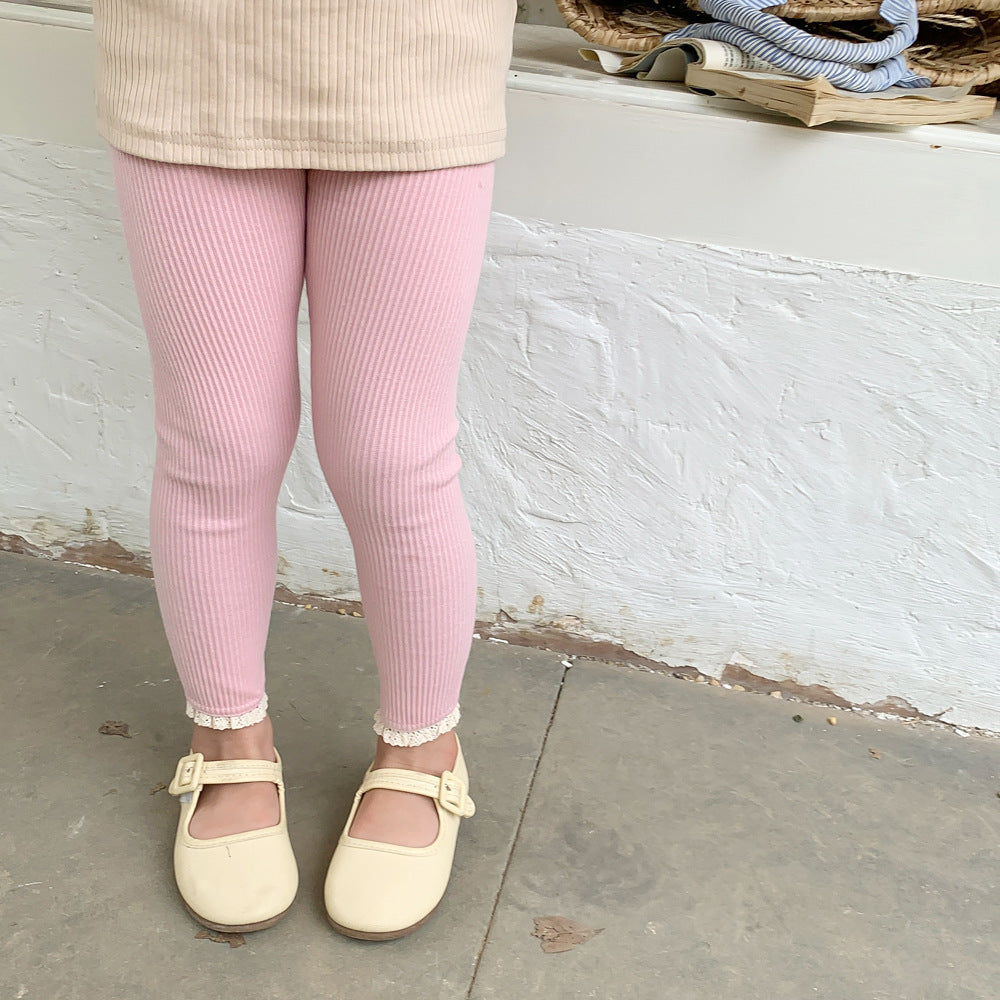 Outerwear Spring Children's Clothing Sunken Stripe Slim-fit Pants Baby Lace Trousers - KuzuSHOP