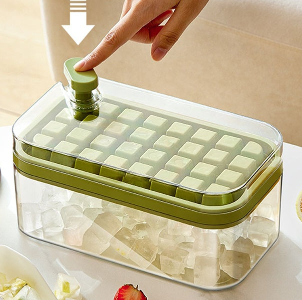 One-button Press Type Ice Mold Box Plastics Ice Cube Maker Ice Tray Mold With Storage Box With Lid Bar Kitchen Accessories - KuzuSHOP